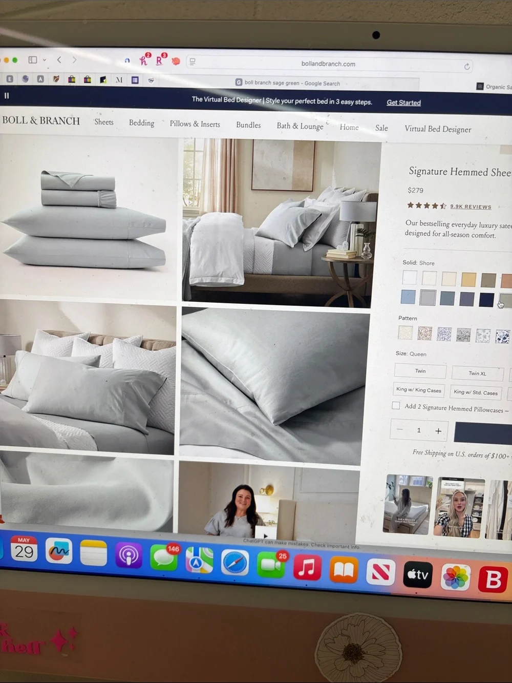 $299 California king boll & branch Signature Hemmed Sheet Set — Shore Gray sky